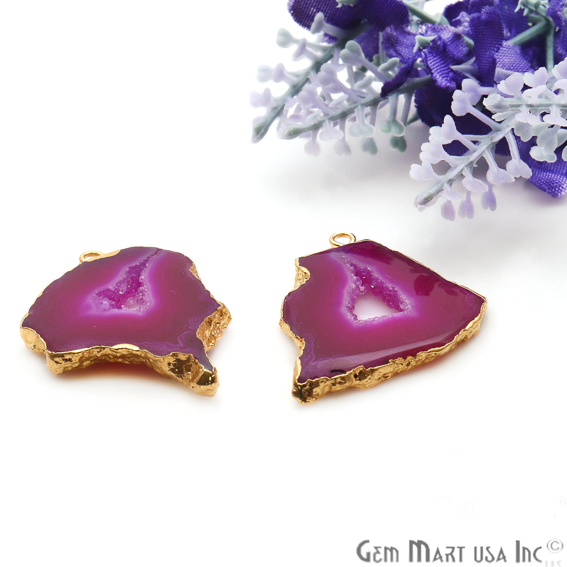 Agate Slice 28x30mm Organic Gold Electroplated Gemstone Earring Connector 1 Pair - GemMartUSA