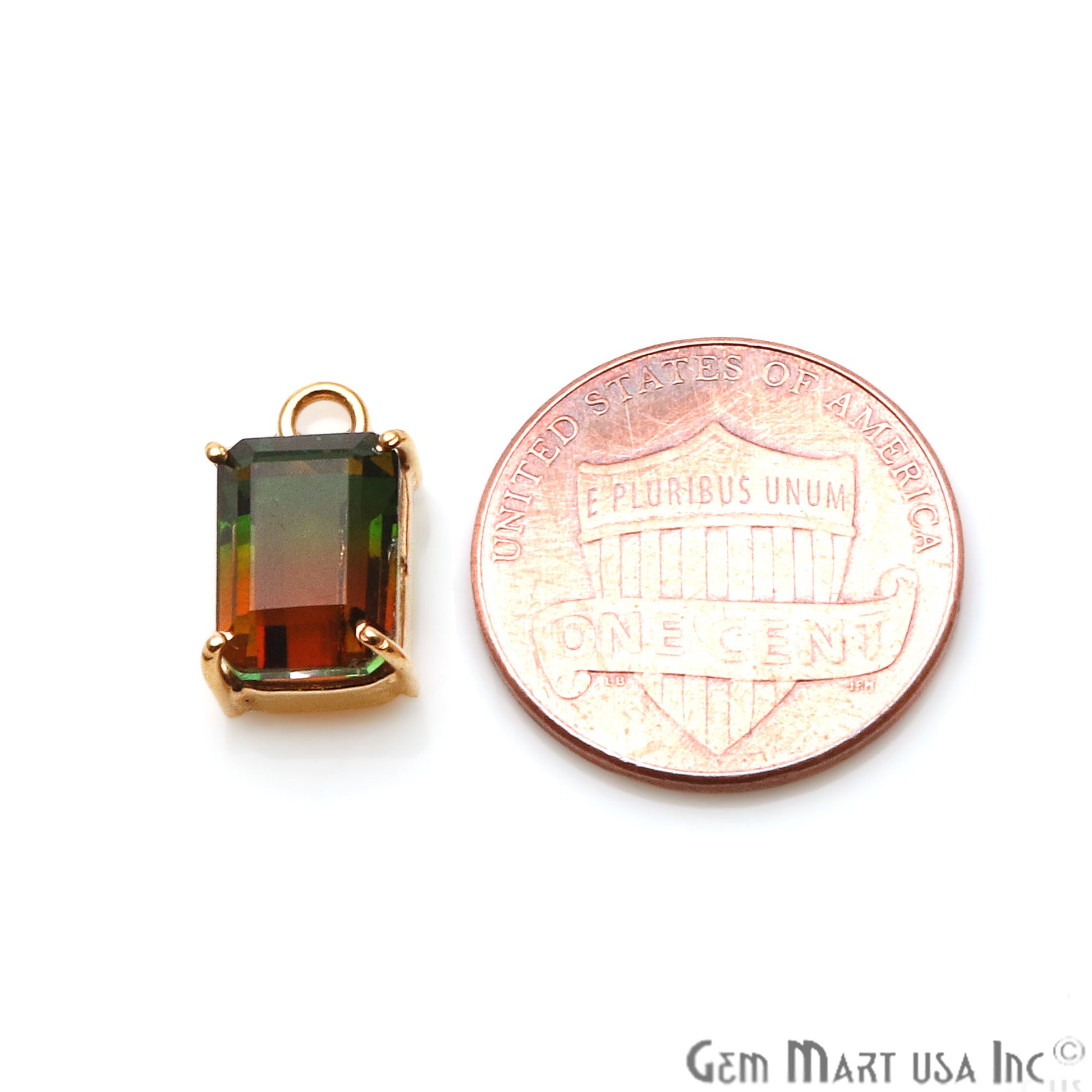 Green & Red 6x8mm Rectangle Gold Plated Prong Setting Gemstone Connector - GemMartUSA