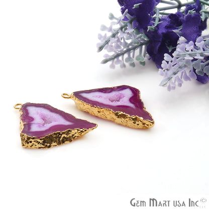 Agate Slice 19x36mm Organic Gold Electroplated Gemstone Earring Connector 1 Pair - GemMartUSA