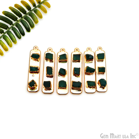 Rough Gemstone Gold Electroplated Rectangle 47x10mm Gemstone Bar Necklace Pendant Connector
