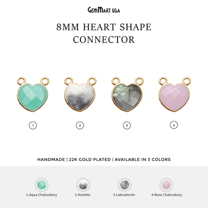 Heart 8mm Gold Double Bail Gemstone Bezel Connector