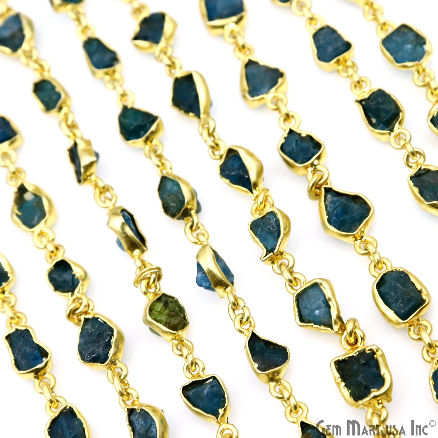 Rough Neon Apatite Organic 10mm Gold Plated Bezel Continuous Connector Chain