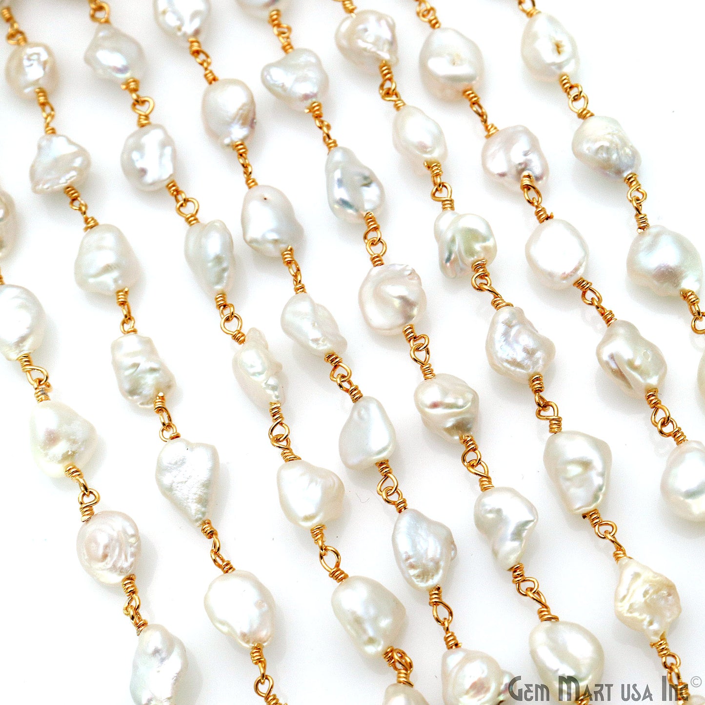 Pearl Free Form Shape 5-6mm Gold Wire Wrapped Rosary Chain