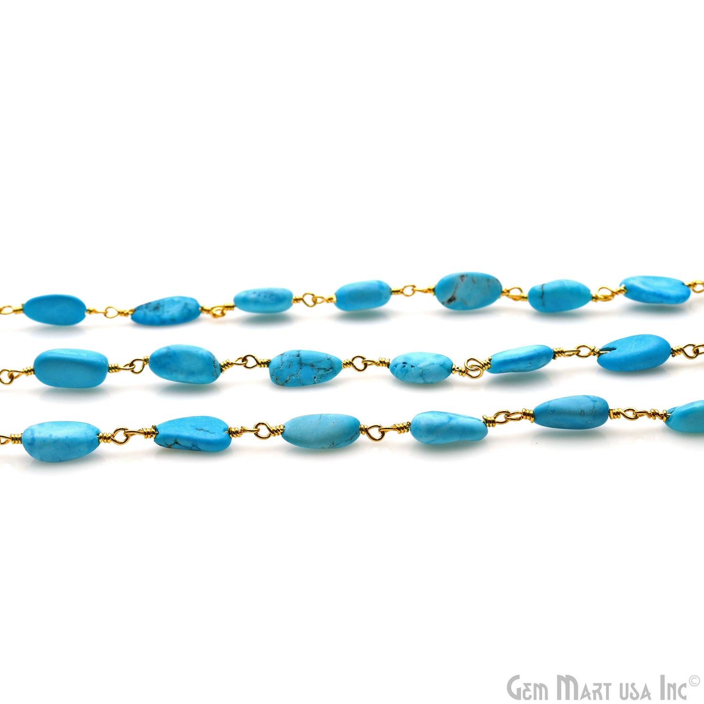 Turquoise 12x5mm Tumble Beads Gold Plated Rosary Chain