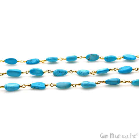 Turquoise 12x5mm Tumble Beads Gold Plated Rosary Chain