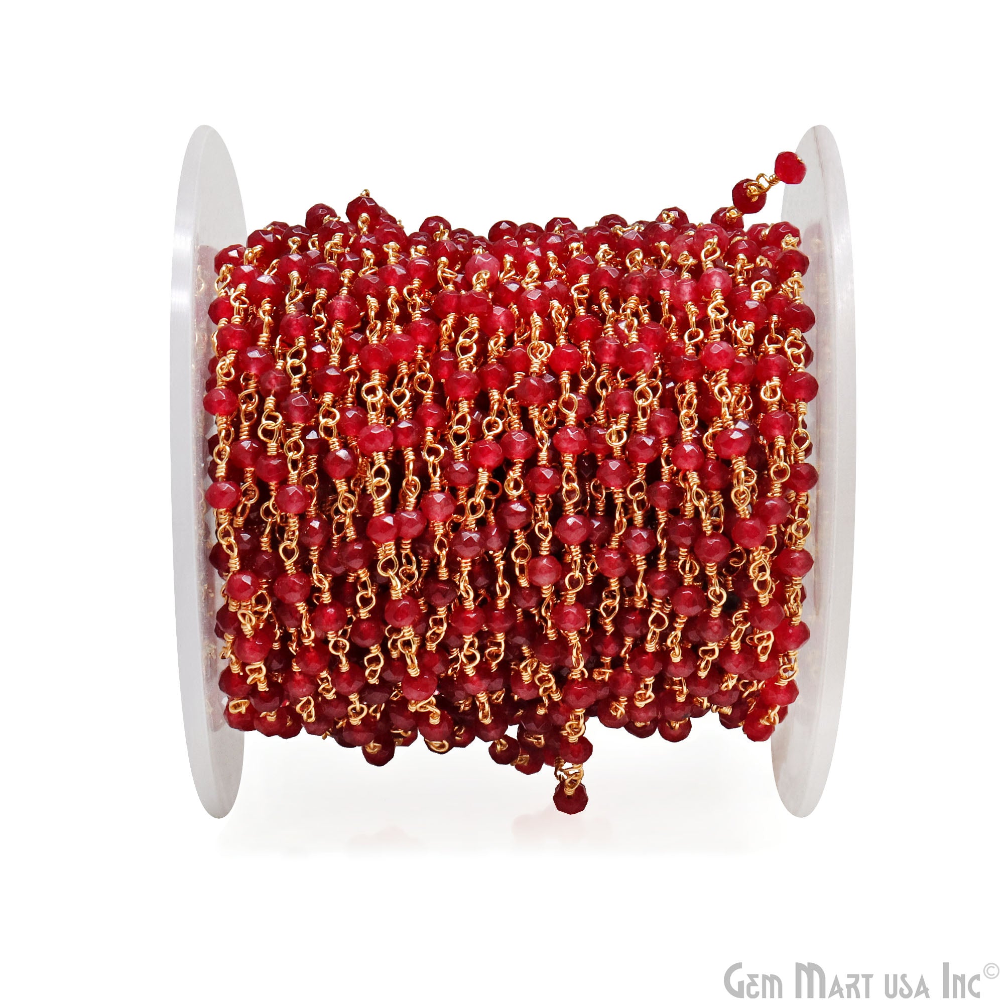 Fusee Chain Ruby Ruby Jade Faceted 3-3.5mm Gold Wire Wrapped Rosary Chain – GemMartUSA