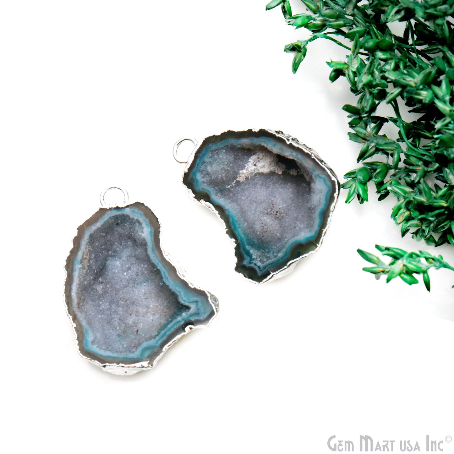 Geode Druzy 30x22mm Organic Silver Electroplated Single Bail Gemstone Earring Connector 1 Pair