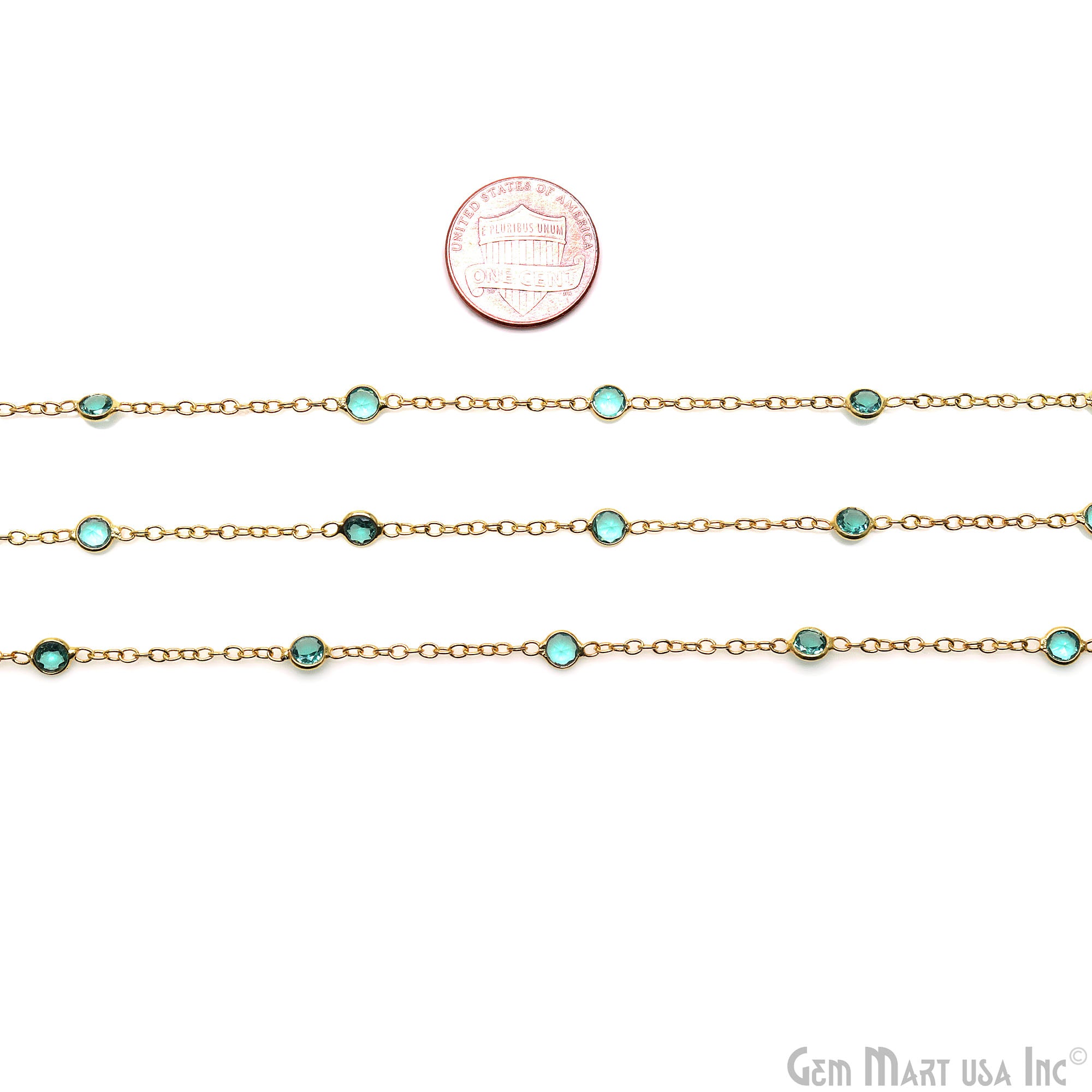 Apatite Round 4mm Gold Plated Bezel Connector Rosary Chain