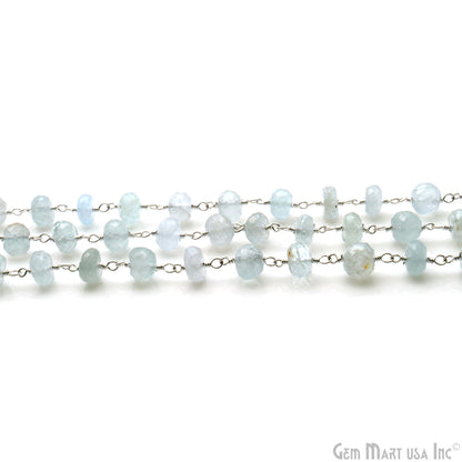 Aquamarine Faceted Beads 6-7mm Silver Wire Wrapped Rosary Chain