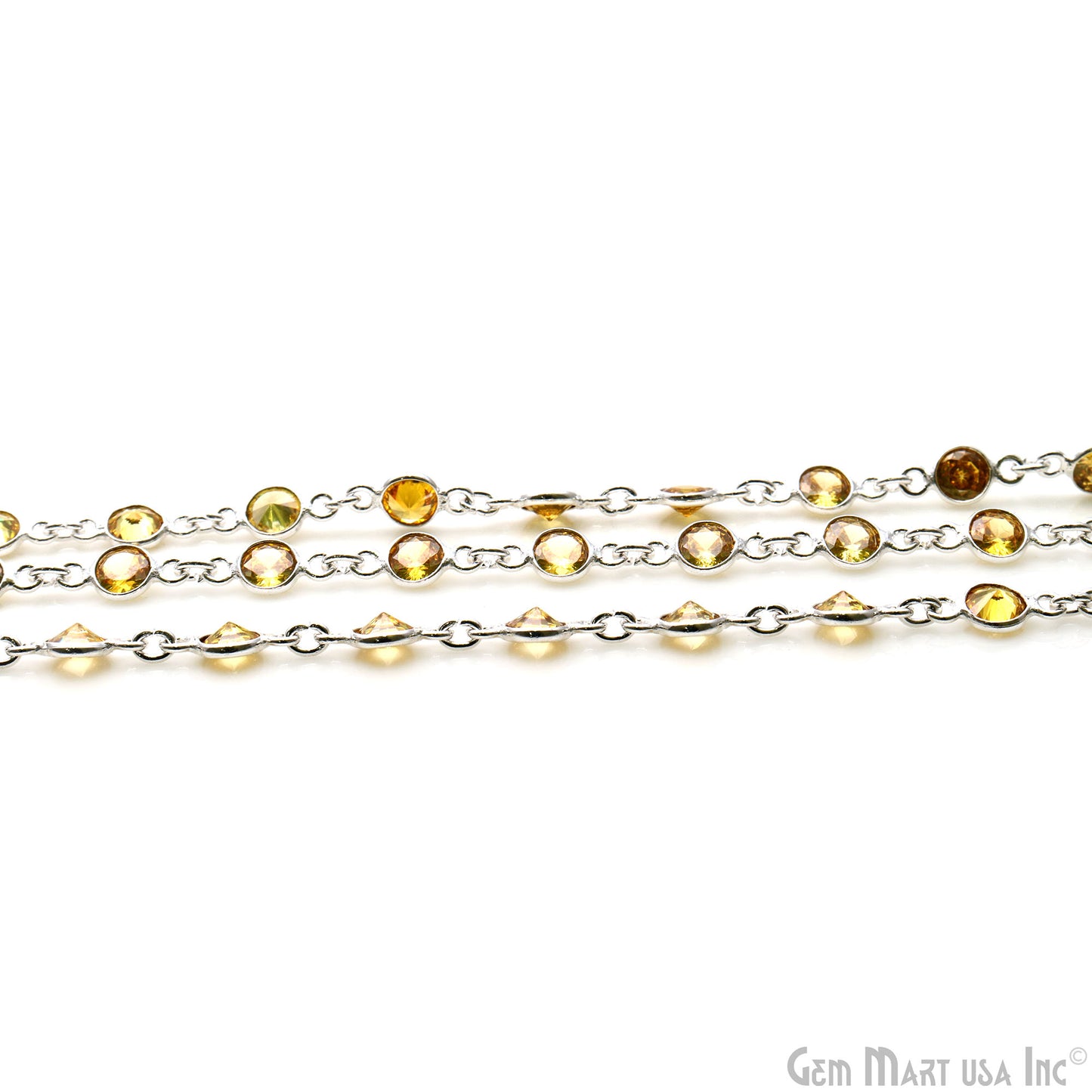 Yellow Zircon Faceted Round 5mm Silver Plated Continuous Connector Chains