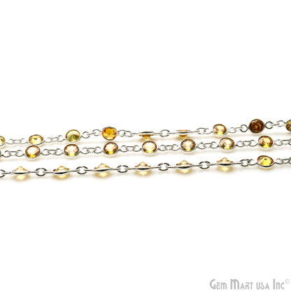 Yellow Zircon Faceted Round 5mm Silver Plated Continuous Connector Chains