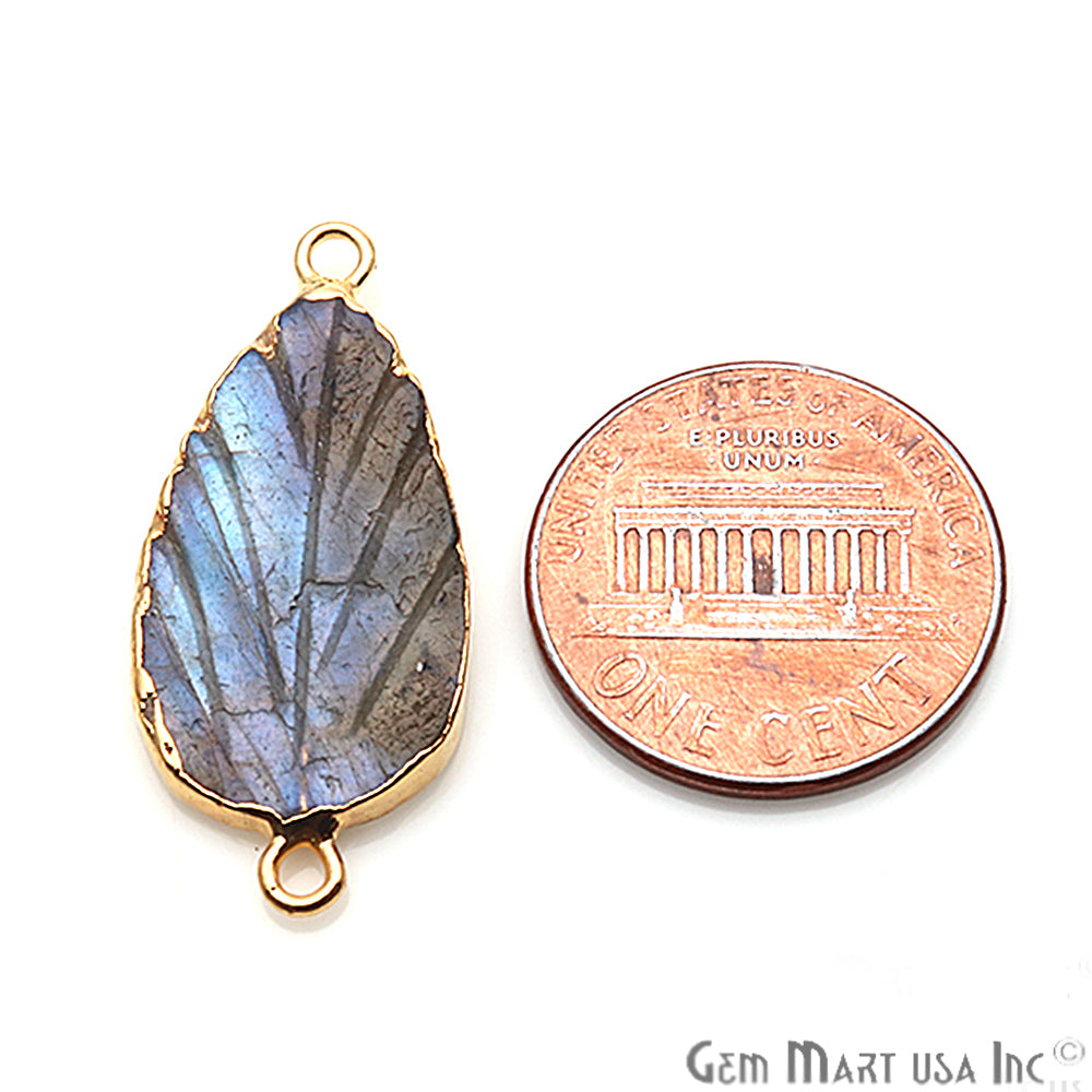 Flashy Labradorite Gemstone 29x15mm Pear Double Bail Gold Edged Connector - GemMartUSA