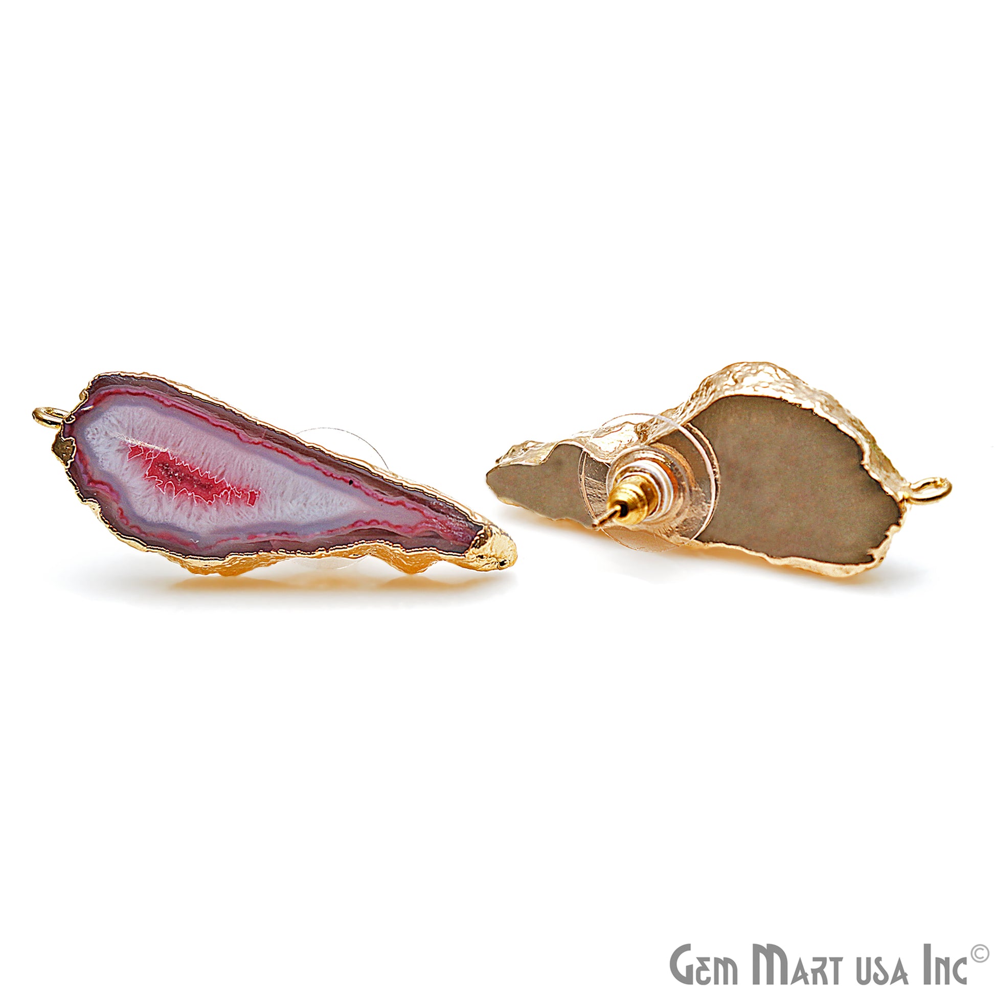 DIY Agate Slice Geode Druzy 40x13mm Gold Electroplated Loop Connector Studs Earrings - GemMartUSA