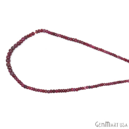 Ruby Rondelle Beads, 13 Inch Gemstone Strands, Drilled Strung Nugget Beads, Faceted Round, 3-4mm