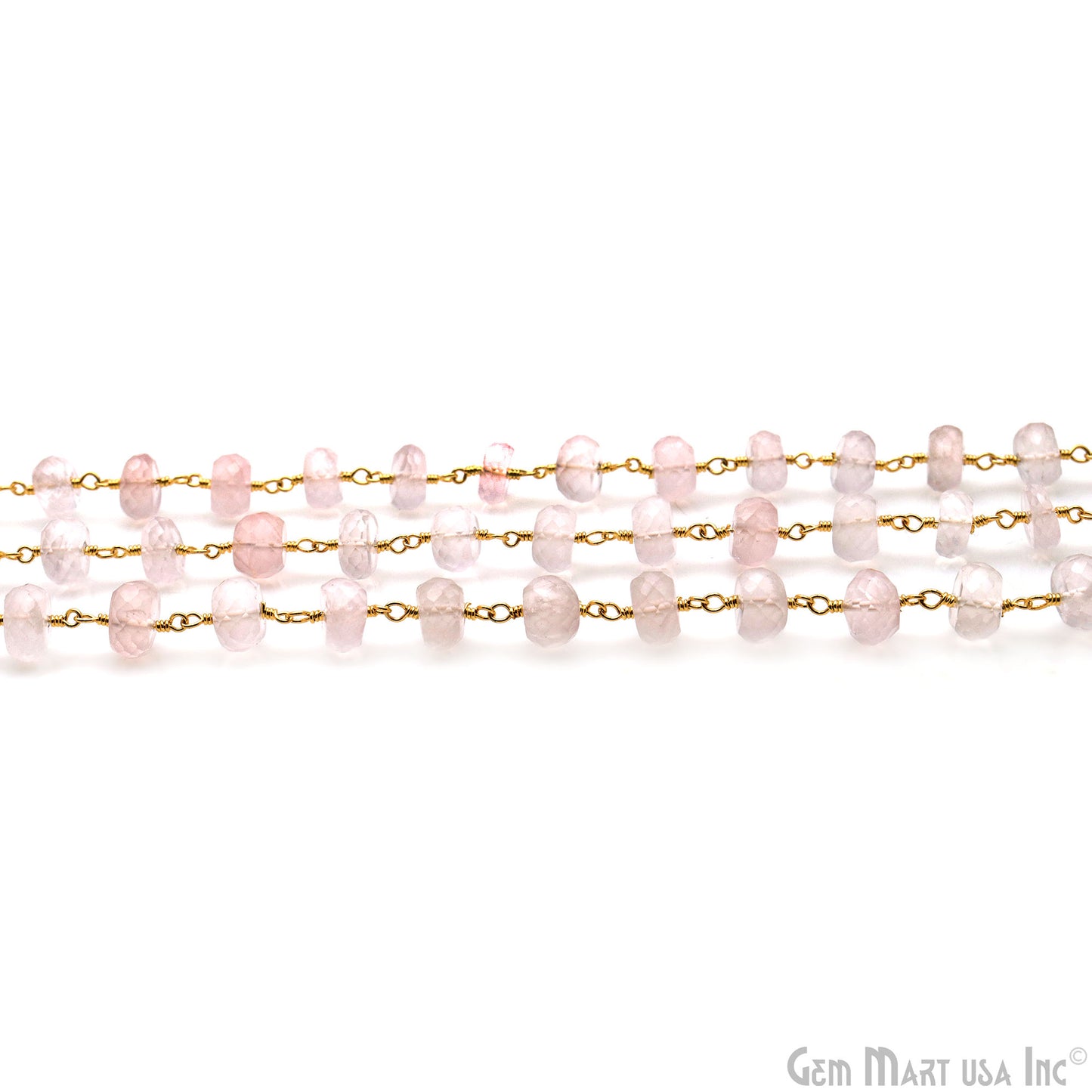 Rose Quartz 7-8mm Beads Faceted Gold Wire Wrapped Rosary Chain