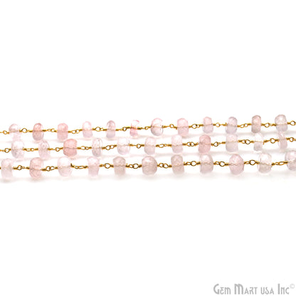 Rose Quartz 7-8mm Beads Faceted Gold Wire Wrapped Rosary Chain