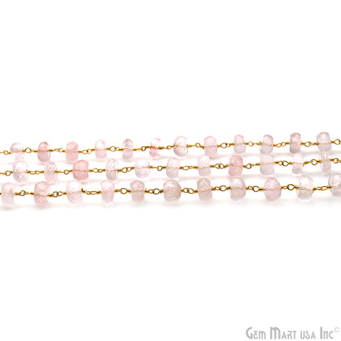 Rose Quartz 7-8mm Beads Faceted Gold Wire Wrapped Rosary Chain
