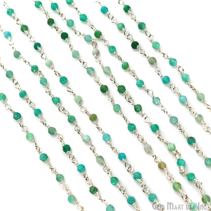 Amazonite 2-2.5mm Tiny Beads Silver Plated Wire Wrapped Rosary Chain