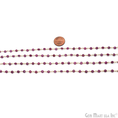 Ruby Faceted Coin 3-4mm Gold Wire Wrapped Rosary Chain