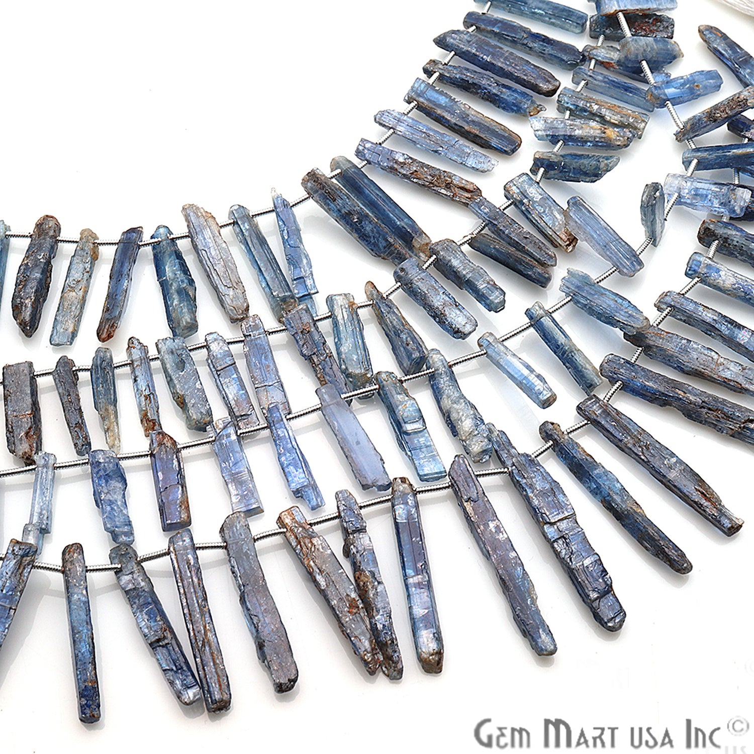 Royal kyanite Gemstone 22x5mm Beaded Handmade Silver Wire Rondelle - GemMartUSA