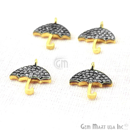 Cubic Zircon Pave 'Umbrella' Gold Vermeil Charm For Bracelet & Pendants - GemMartUSA