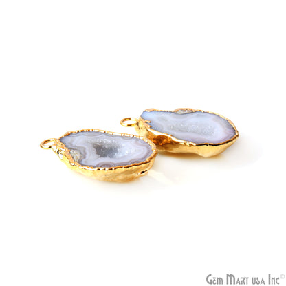 Geode Druzy 20x32mm Organic Gold Electroplated Single Bail Gemstone Earring Connector 1 Pair