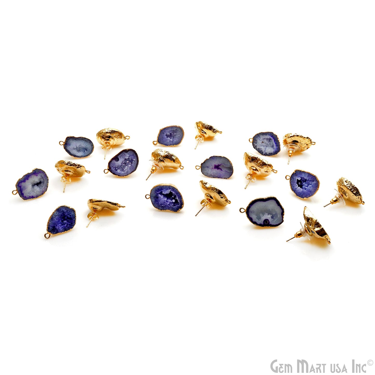 DIY Agate Slice Geode Druzy Gold Edged Loop Connector Studs Earrings