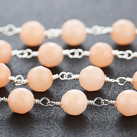 Sunstone Jade Beads Silver Plated Wire Wrapped Rosary Chain - GemMartUSA (763978383407)