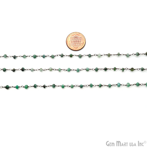 Emerald Faceted 3-3.5mm Oxidized Wire Wrapped Beads Rosary Chain