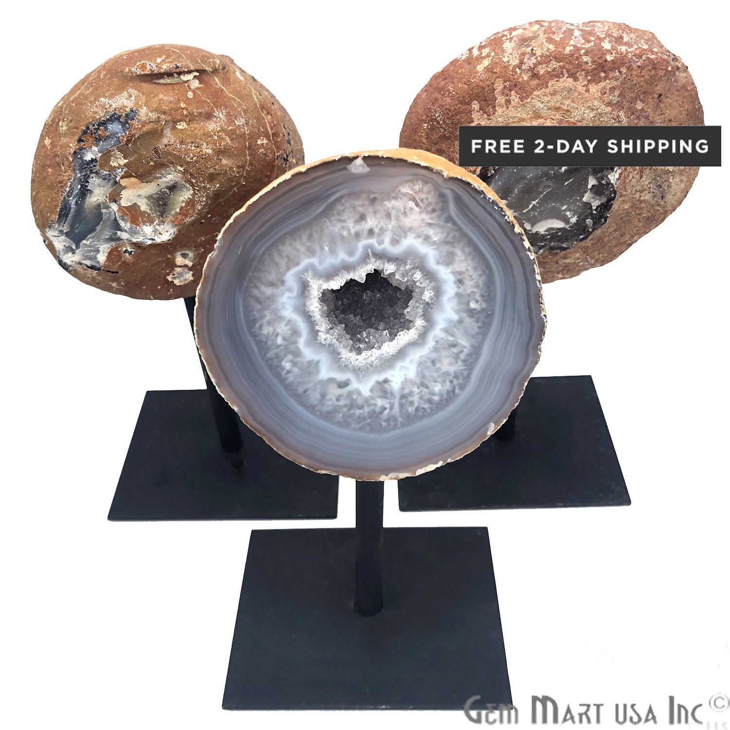 3-4" Geode Metal Holder, Gemstone Home Decor, Table Centerpiece - GemMartUSA