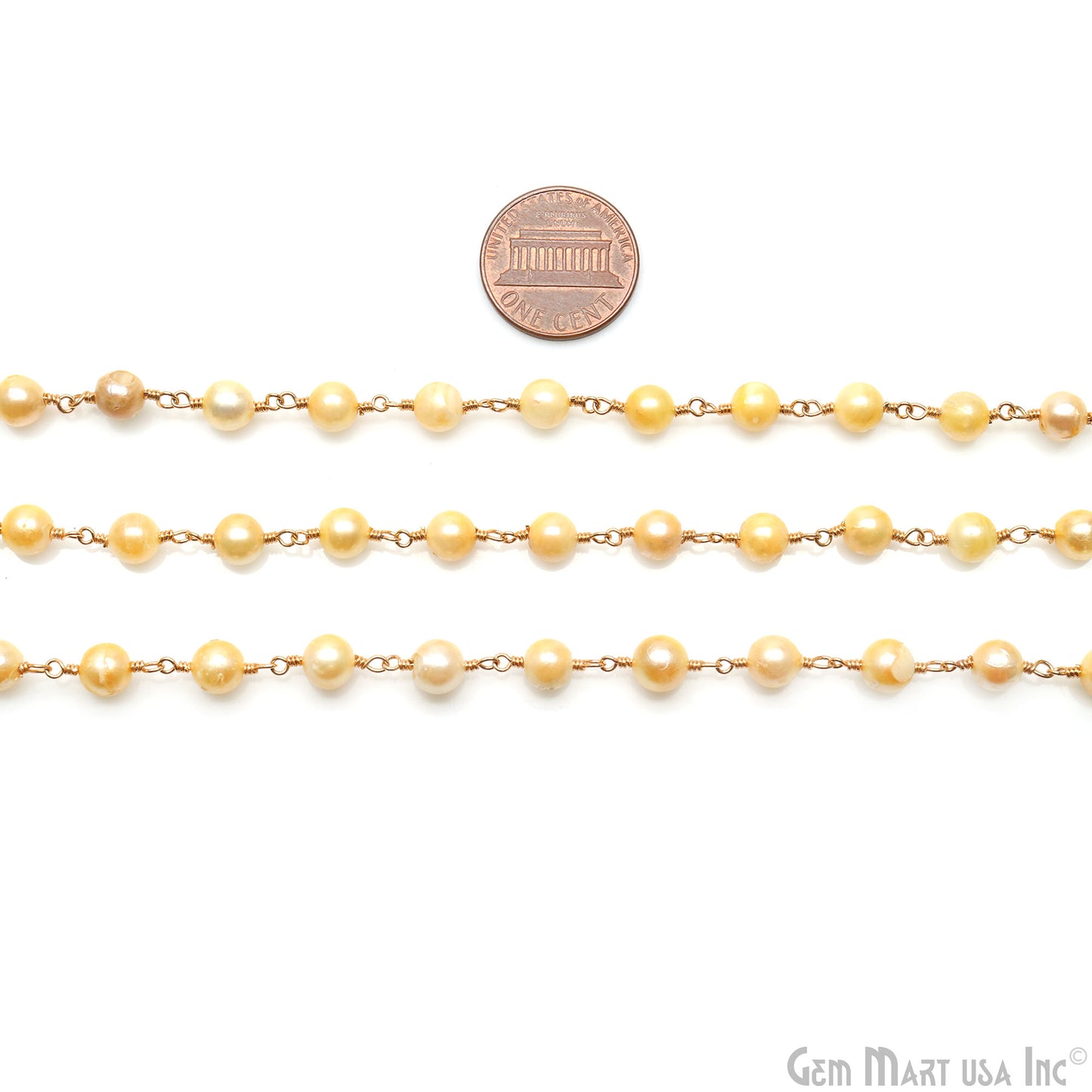 Golden Pearl Round 5-6mm Gold Wire Wrapped Beads Rosary Chain