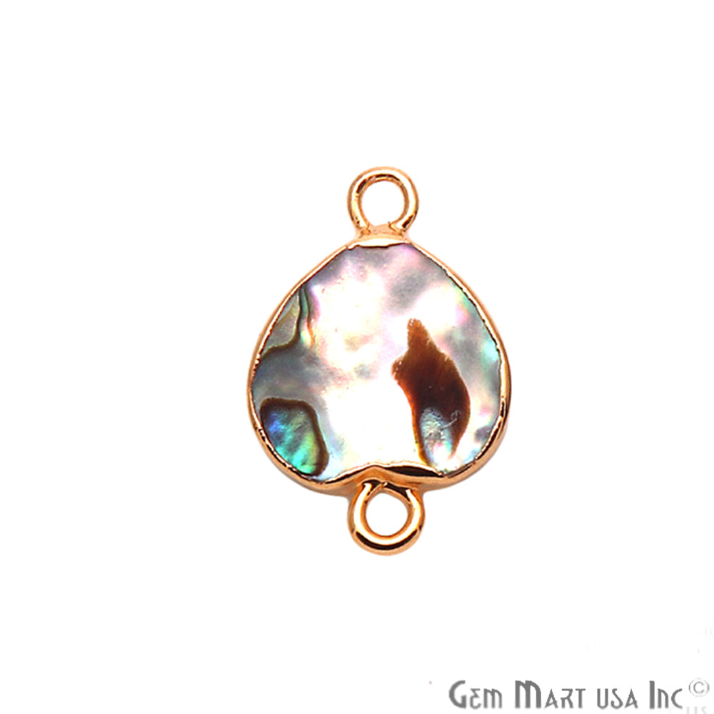 Abalone Shell Heart Gold Electroplated Double Bail 12mm Gemstone Connector - GemMartUSA