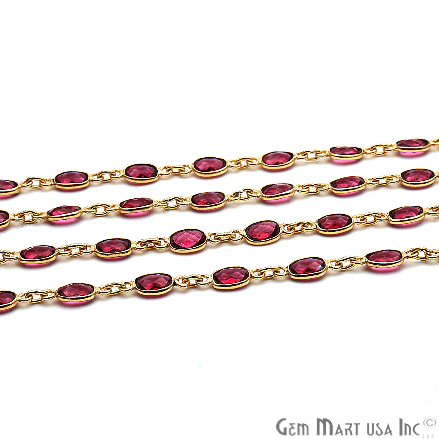 Pink Tourmaline 6x4mm Bezel Link Gold Plated Continuous Connector Chain - GemMartUSA