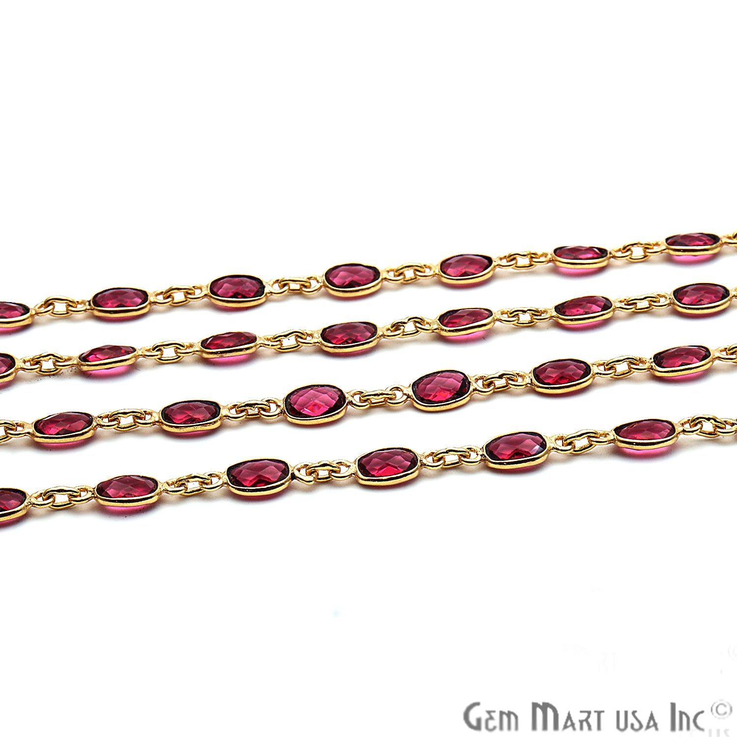 Pink Tourmaline 6x4mm Bezel Link Gold Plated Continuous Connector Chain - GemMartUSA