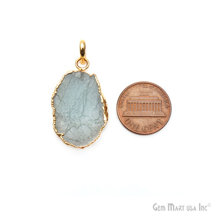 Aquamarine Free Form shape 32x19mm Gold Electroplated Gemstone Single Bail Pendant