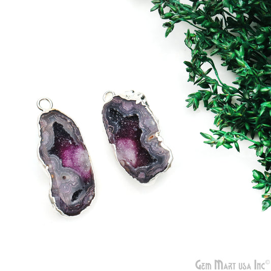 Geode Druzy 35x17mm Organic Silver Electroplated Single Bail Gemstone Earring Connector 1 Pair