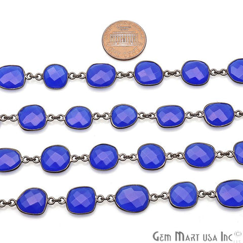 Dark Blue Chalcedony 10-15mm Oxidized Bezel Continuous Connector Chain