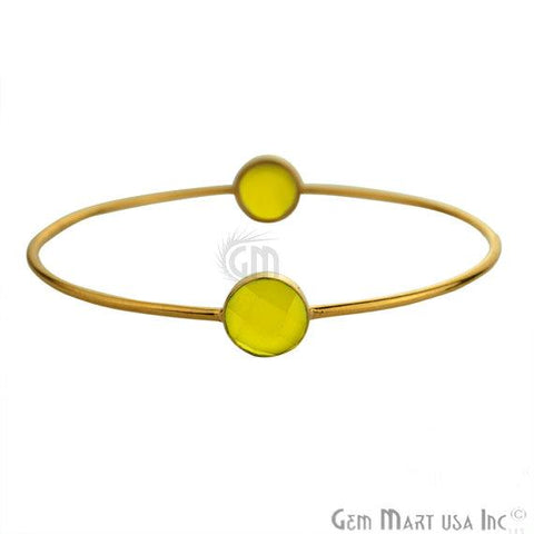 Natural Yellow Chalcedony 10mm Round Shape Gold Plated Stacking Bangle Bracelet - GemMartUSA
