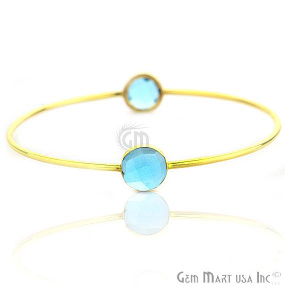 Blue Topaz 10mm Round Shape Gold Stacking Bangle Bracelet - GemMartUSA