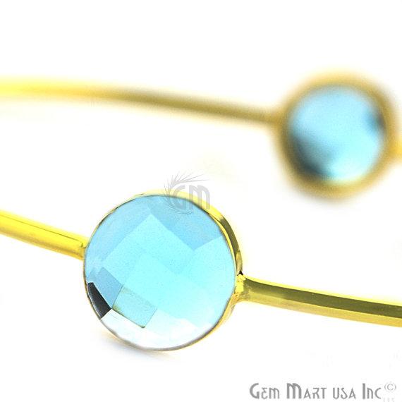 Blue Topaz 10mm Round Shape Gold Stacking Bangle Bracelet - GemMartUSA