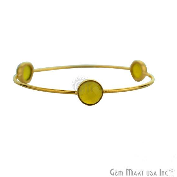 Natural Yellow Chalcedony 10mm Round Shape Gold Plated Stacking Bangle Bracelet - GemMartUSA