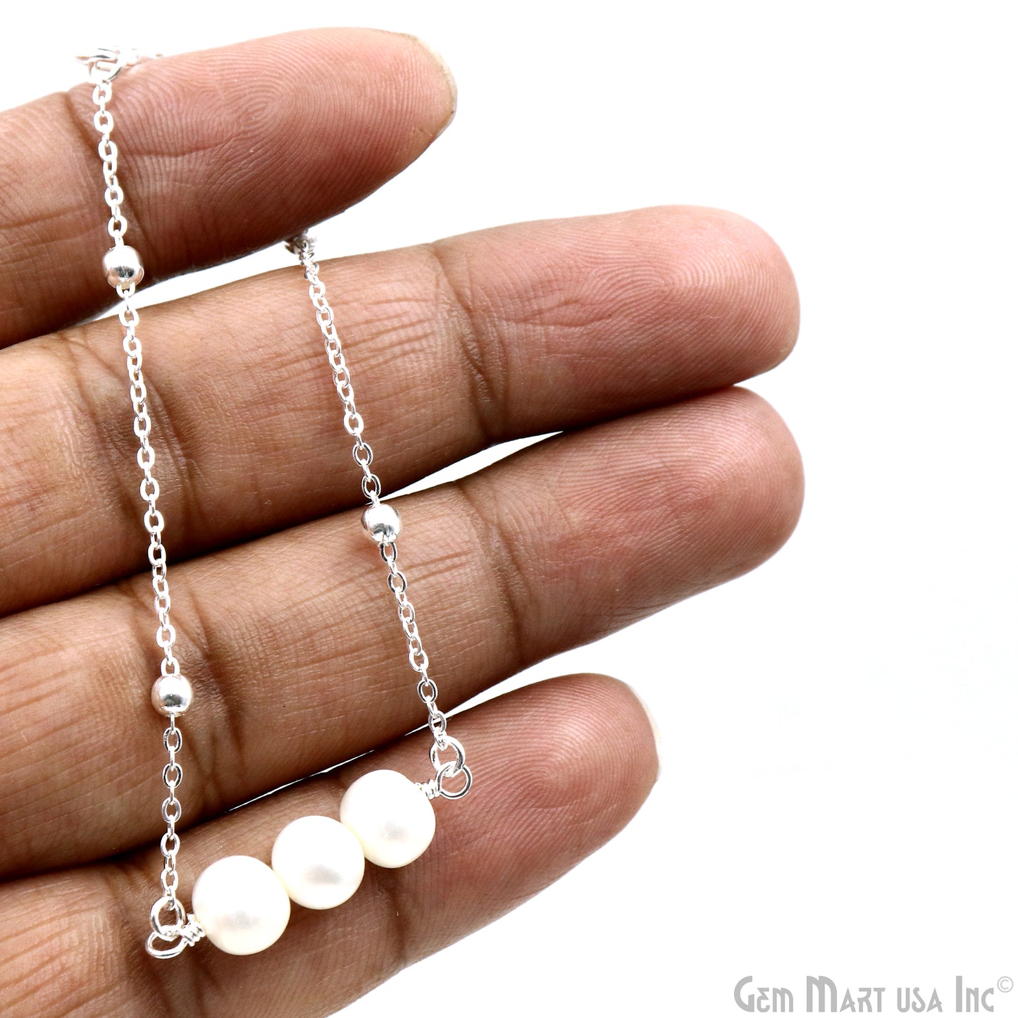 Pearl Round Gemstone Chain With Lobster Clasp Bracelet 7Inch