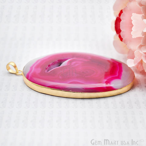 Hot Pink Druzy Cabs 99x65mm Gold Plated Bail Jewellery Pendant - GemMartUSA