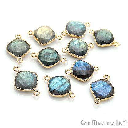 Labradorite 14mm Cushion Shape Gold Electroplated Gemstone Connector - GemMartUSA