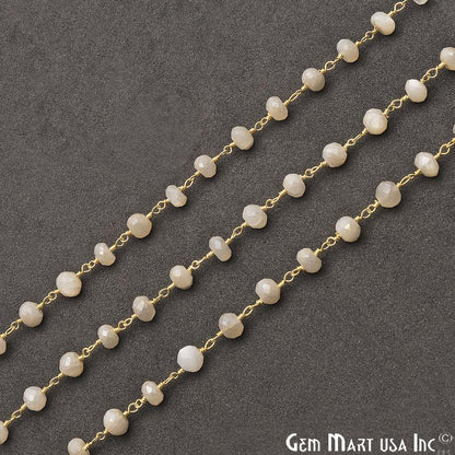 White Monalisa Coated Beads 5-6mm Gold Plated Wire Wrapped Gemstone Rosary Chain