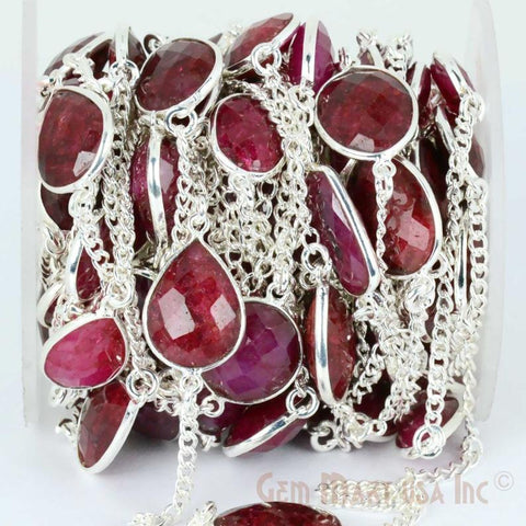 Natural Ruby 10-15mm Silver Plated Link Bezel Connector Chain (764417703983)