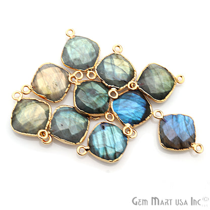 Labradorite 14mm Cushion Shape Gold Electroplated Gemstone Connector - GemMartUSA