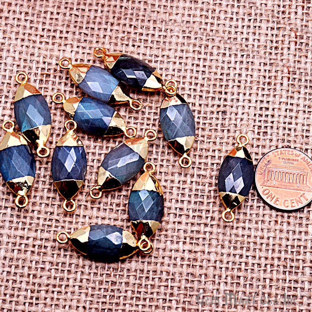 Labradorite 10x20mm Marquise Shape Gold Electroplated Gemstone Connector - GemMartUSA
