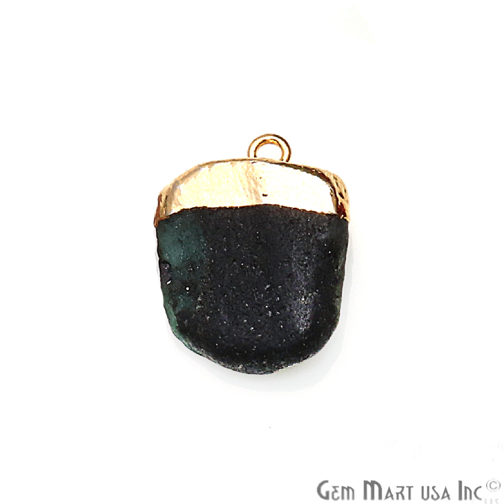 Rough Emerald Gemstone 22x14mm Organic Gold Edged Single Bail Connector Charm - GemMartUSA
