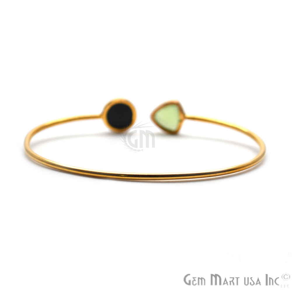 Green Chalcedony & Black Onyx AdjustaBle Gold Plated Stacking Bangle Bracelet - GemMartUSA